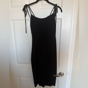Reformation Black Midi Slip Dress with Tie Straps